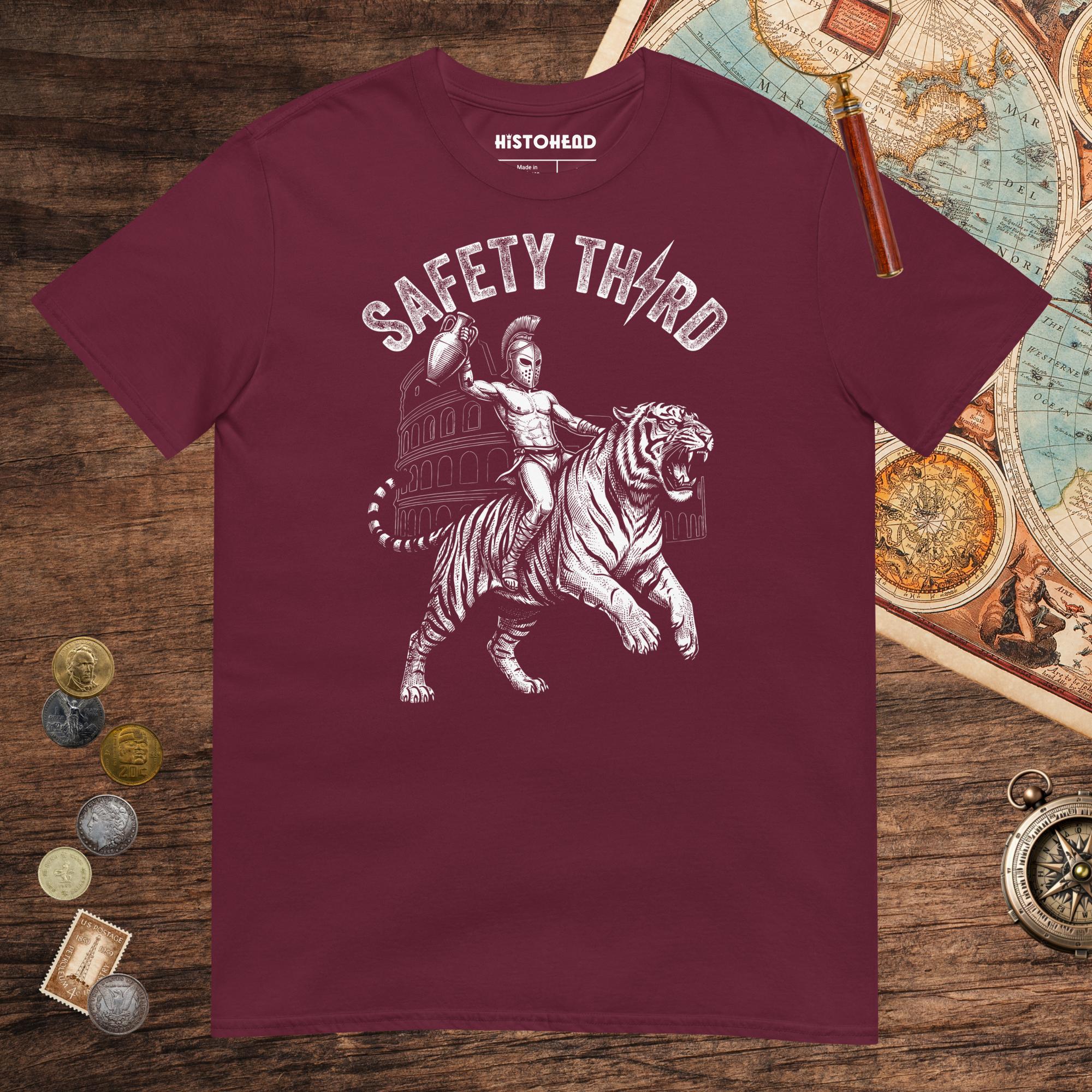 Maroon Gladiator Safety Third Tee - history buff gift by HistoHead