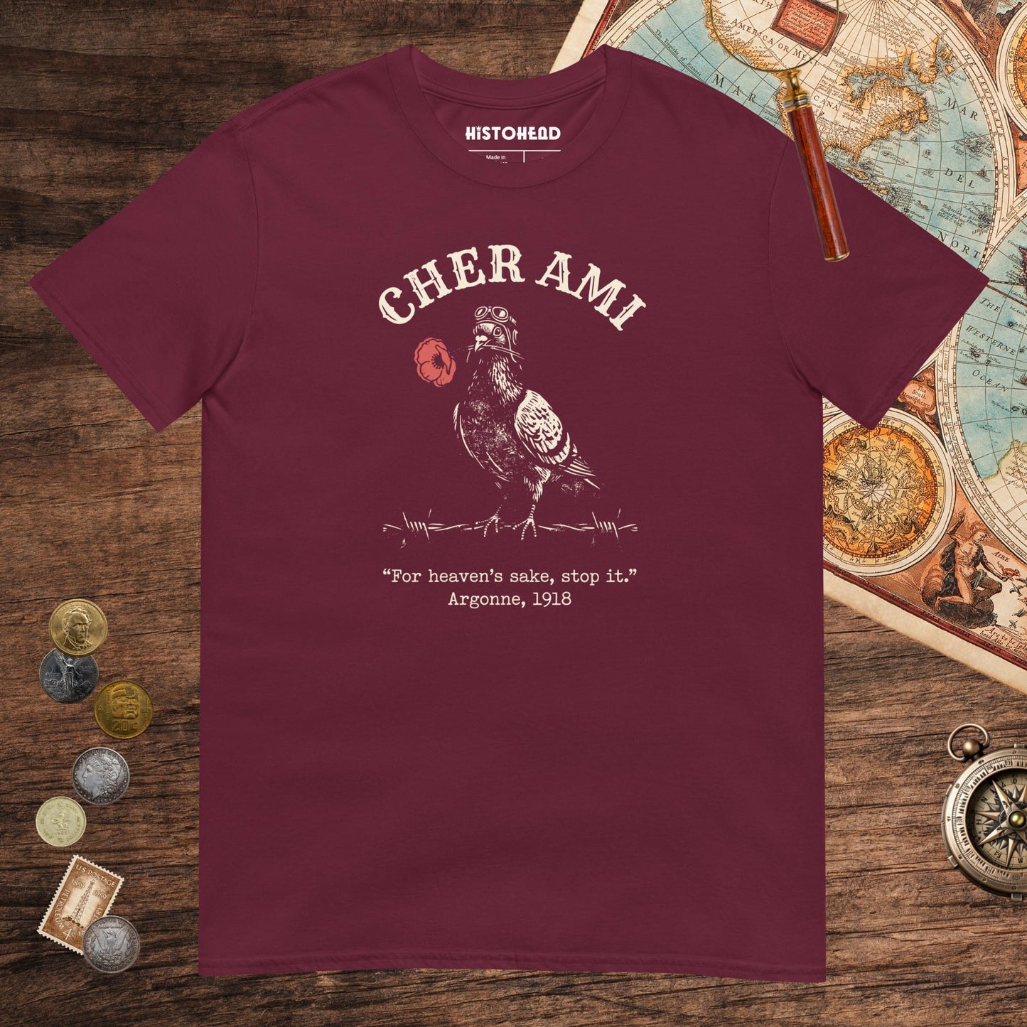 Maroon Cher Ami Tee - history buff gift by HistoHead