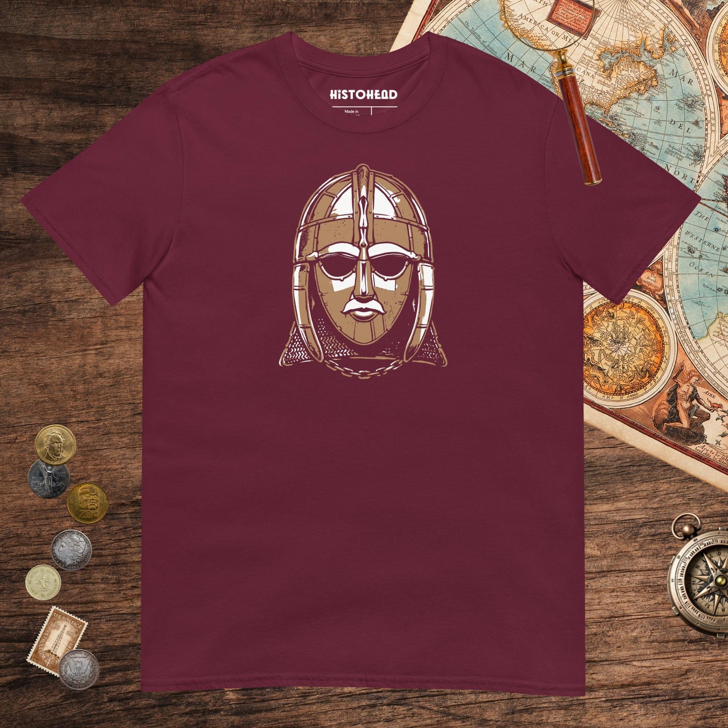Maroon Sutton Hoo Helmet Tee - history buff gift by HistoHead