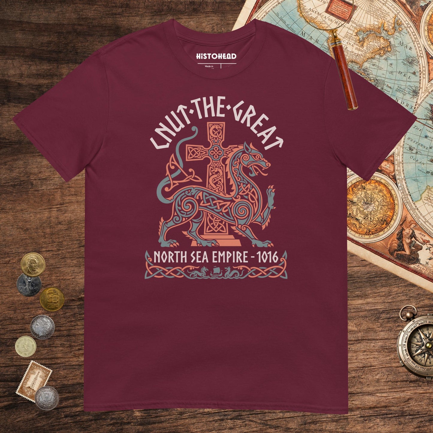 Maroon Cnut the Great Tee - history buff gift by HistoHead