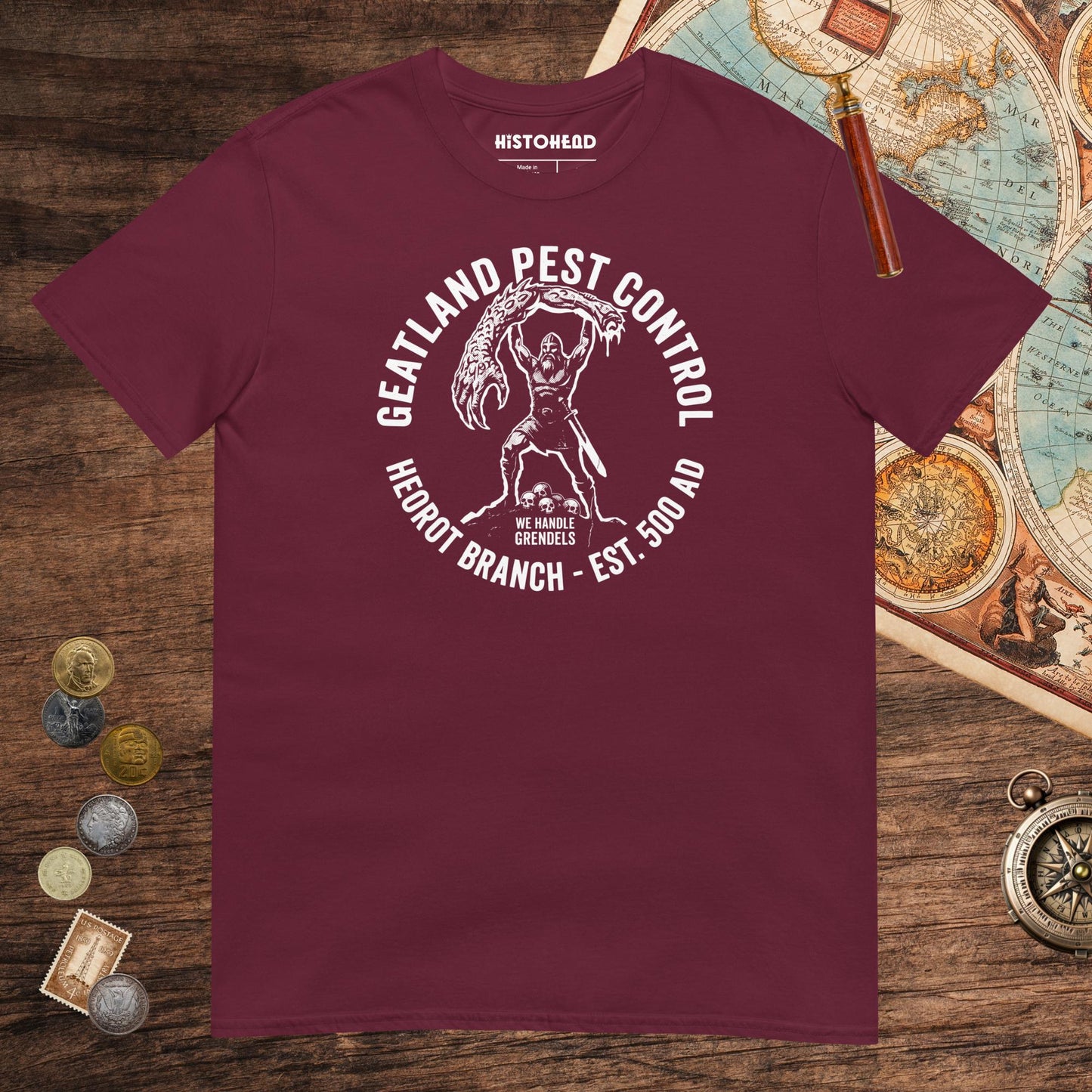 Maroon Geatland Pest Control Tee - history buff gift by HistoHead