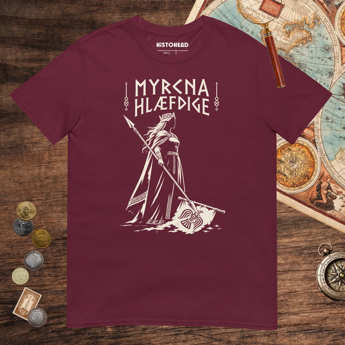 Maroon Æthelflæd Myrcna Hlæfdige Tee - history buff gift by HistoHead