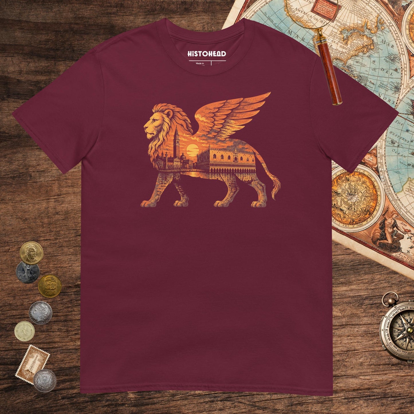 Maroon Winged Lion of the Lagoon Tee - history buff gift by HistoHead