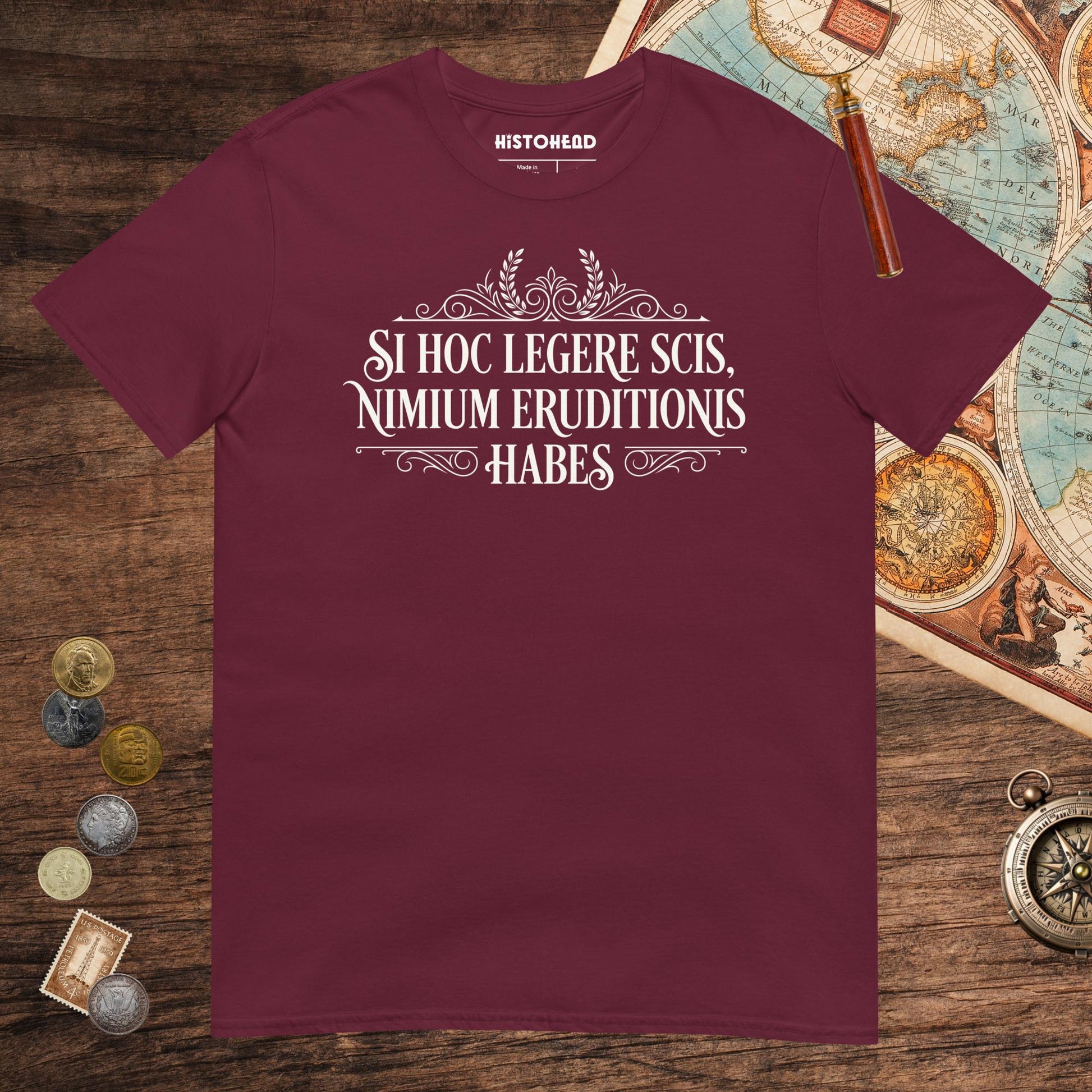 Maroon If You Can Read This You Have Too Much Education in Latin Tee - history buff gift by HistoHead