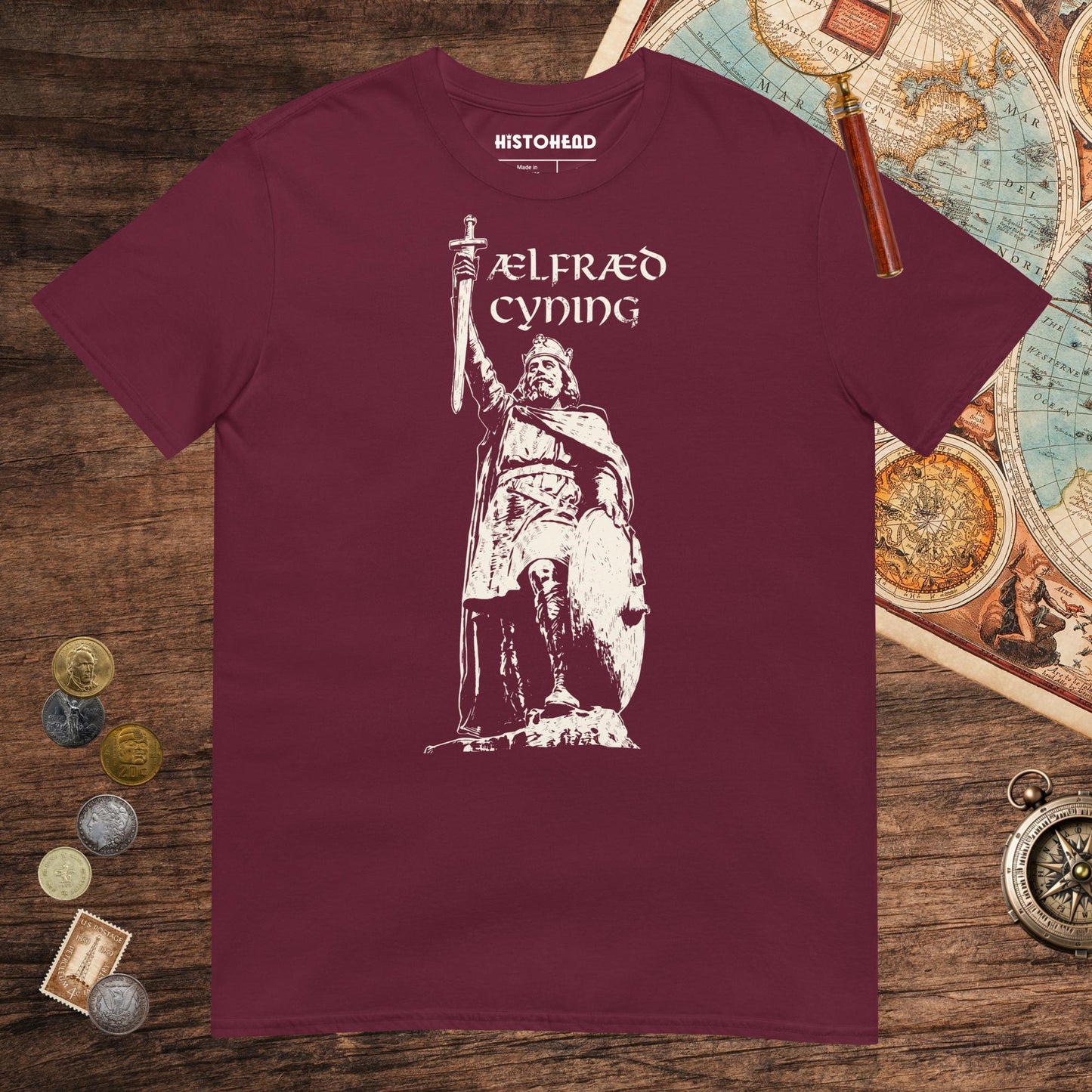Maroon Alfred the Great Tee - history buff gift by HistoHead