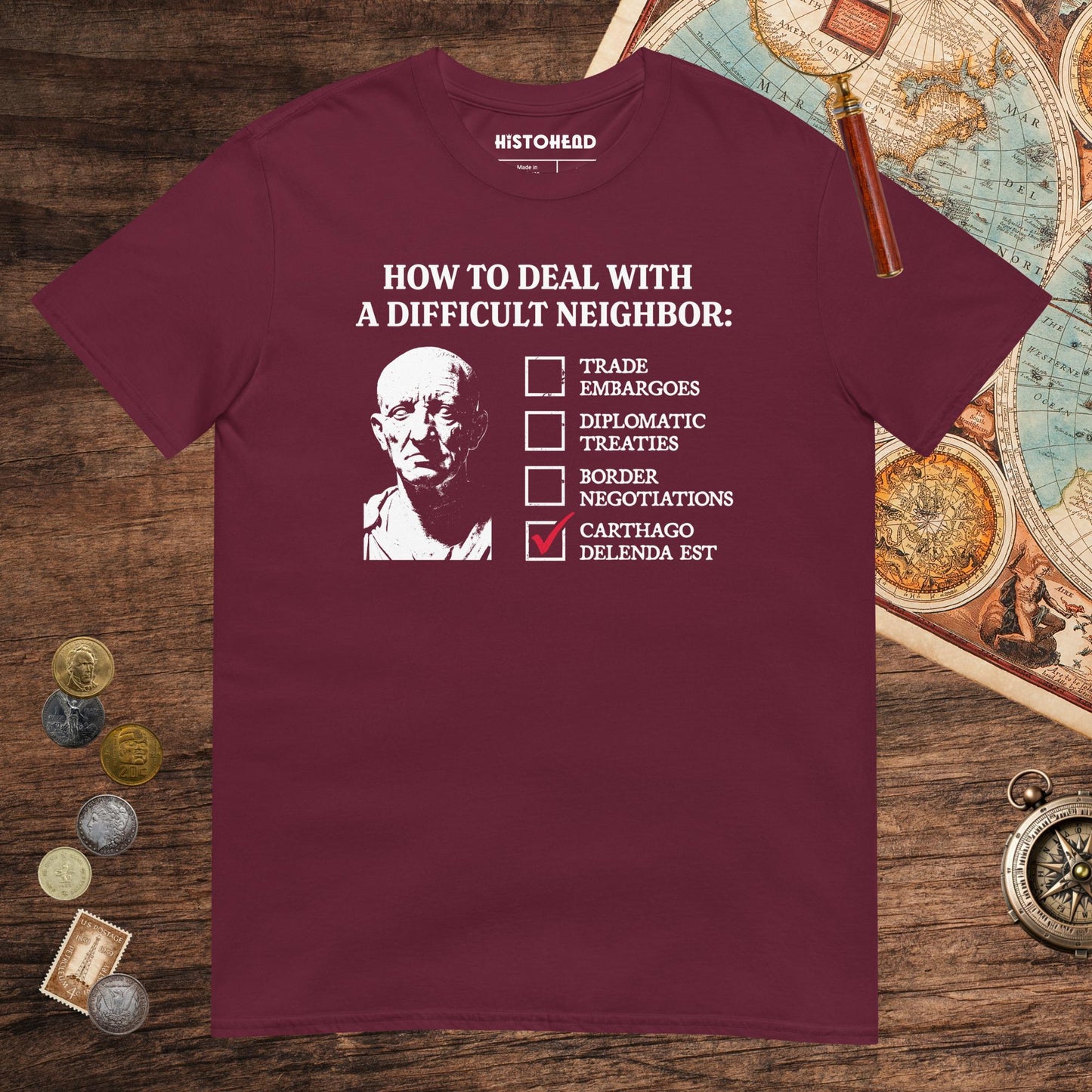 Maroon Cato's Foreign Policy Tee - history buff gift by HistoHead