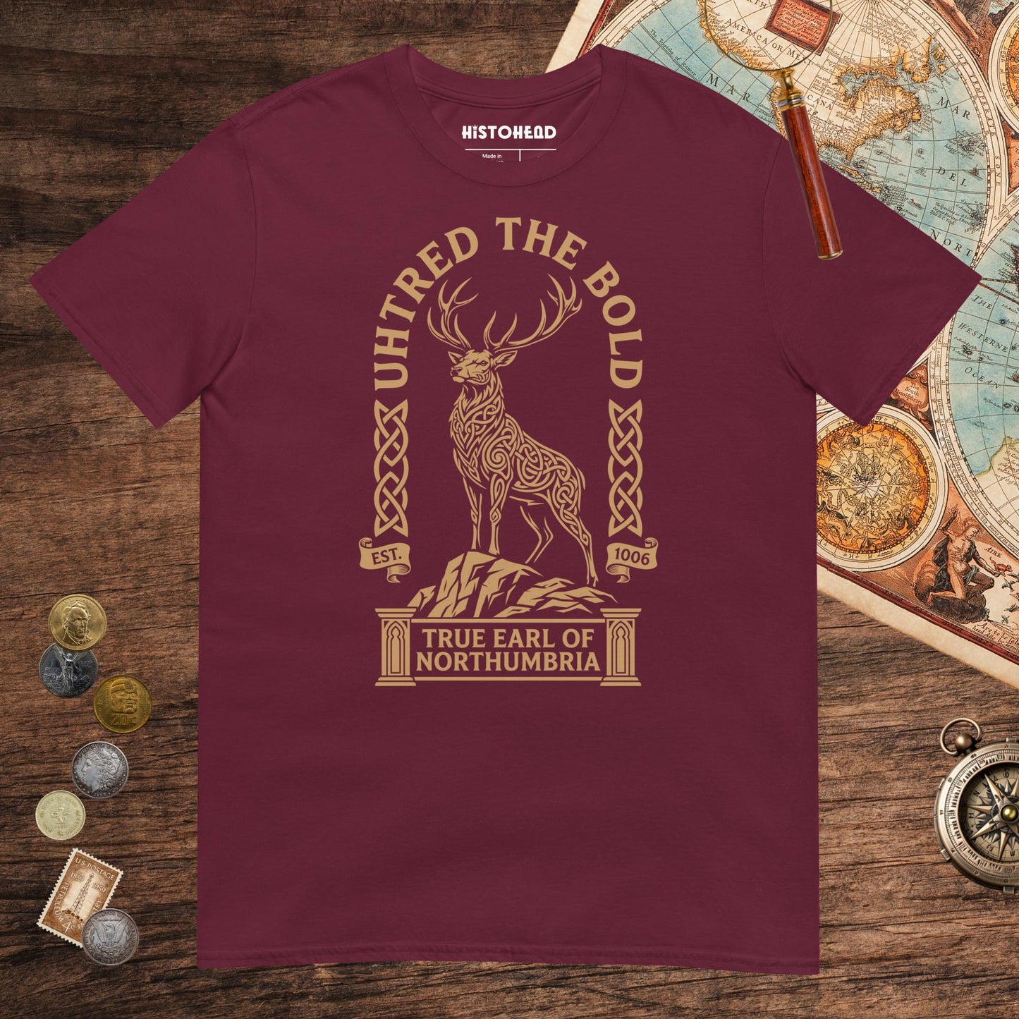 Maroon Uhtred the Bold Tee - history buff gift by HistoHead