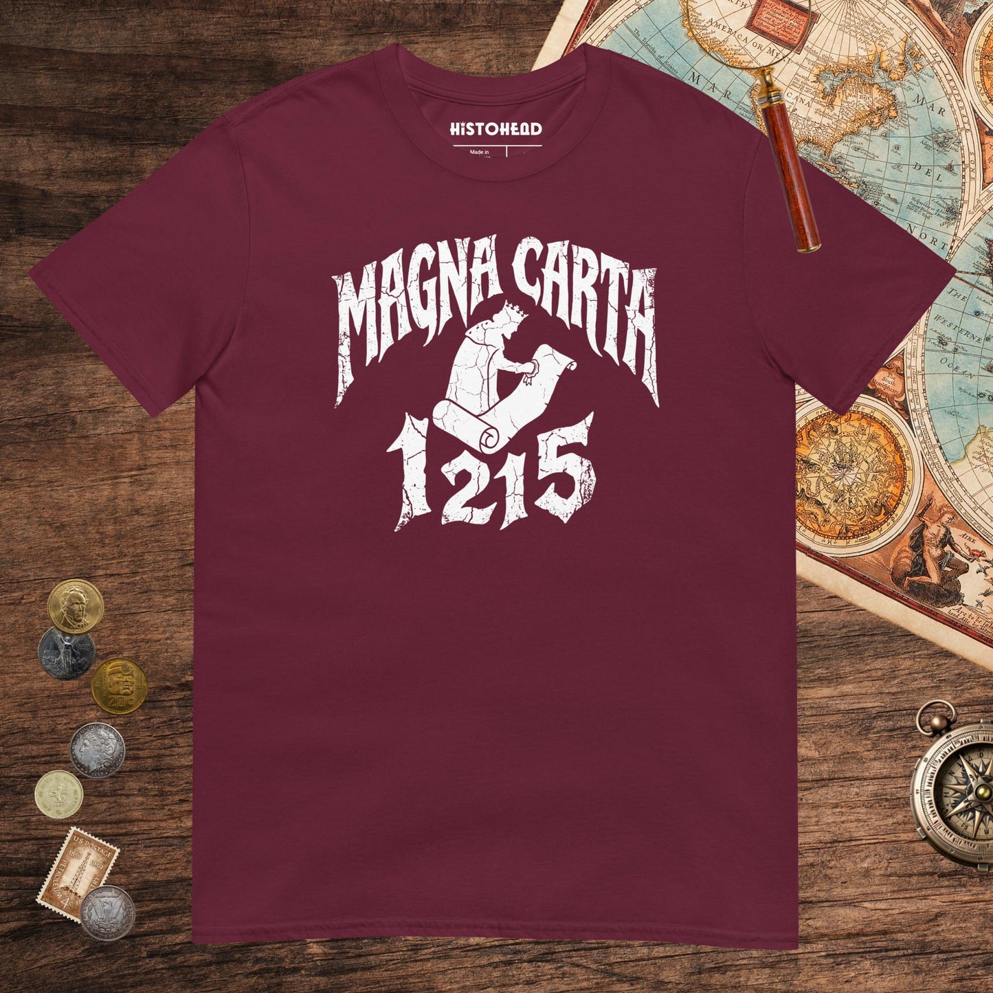 Maroon Magna Carta 1215 Tee - history buff gift by HistoHead