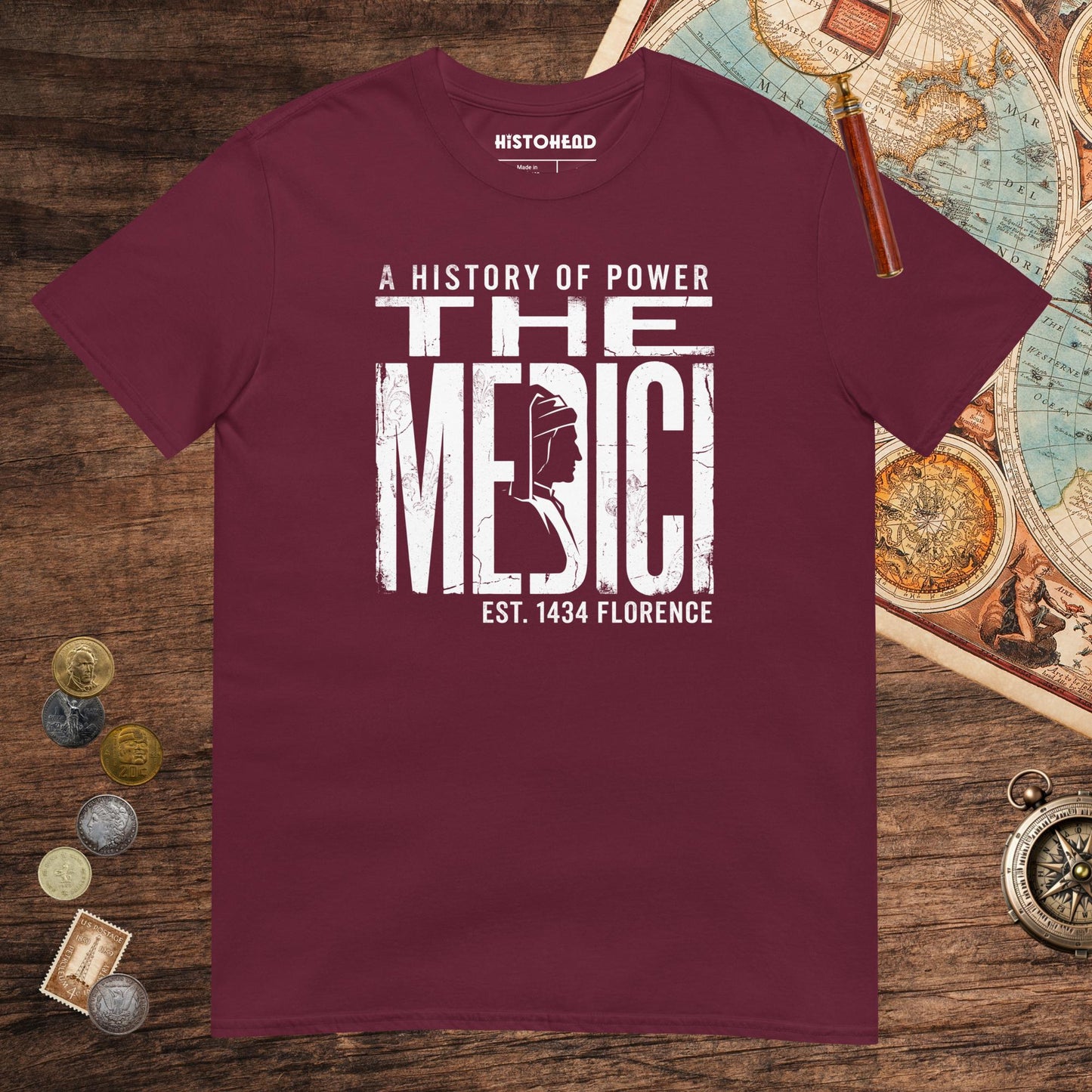 Maroon The Medici Tee - history buff gift by HistoHead