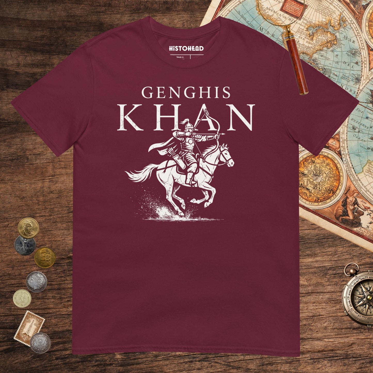 Maroon Genghis Khan Tee - history buff gift by HistoHead