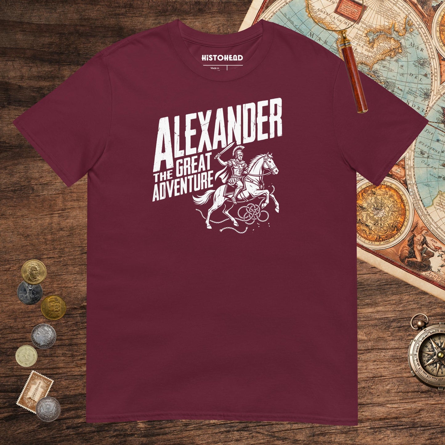 Maroon Alexander the Great Adventure Tee - history buff gift by HistoHead