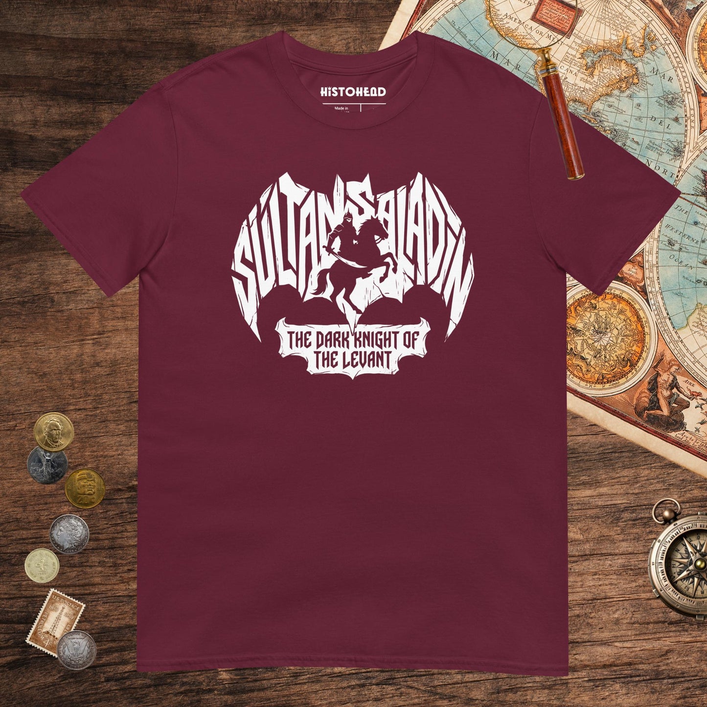 Maroon Saladin Dark Knight Tee - history buff gift by HistoHead