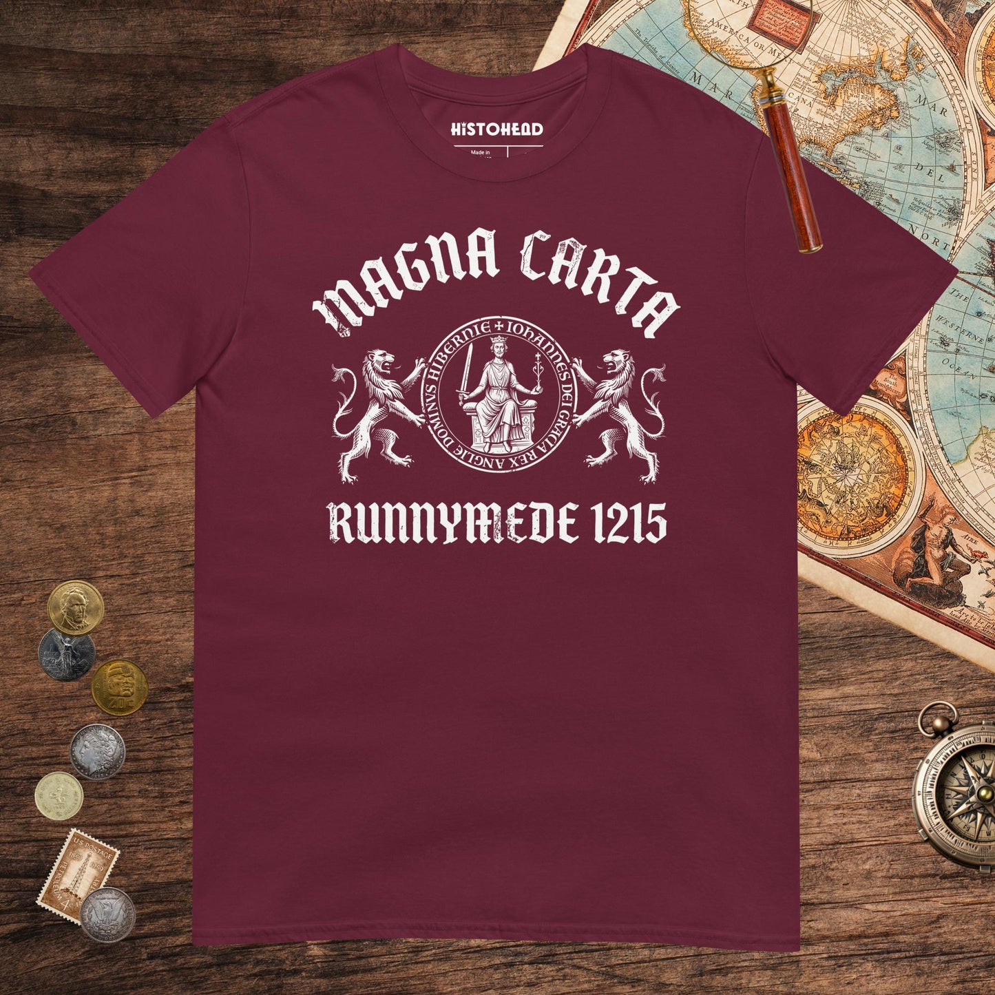Maroon Magna Carta King John Seal Tee - history buff gift by HistoHead