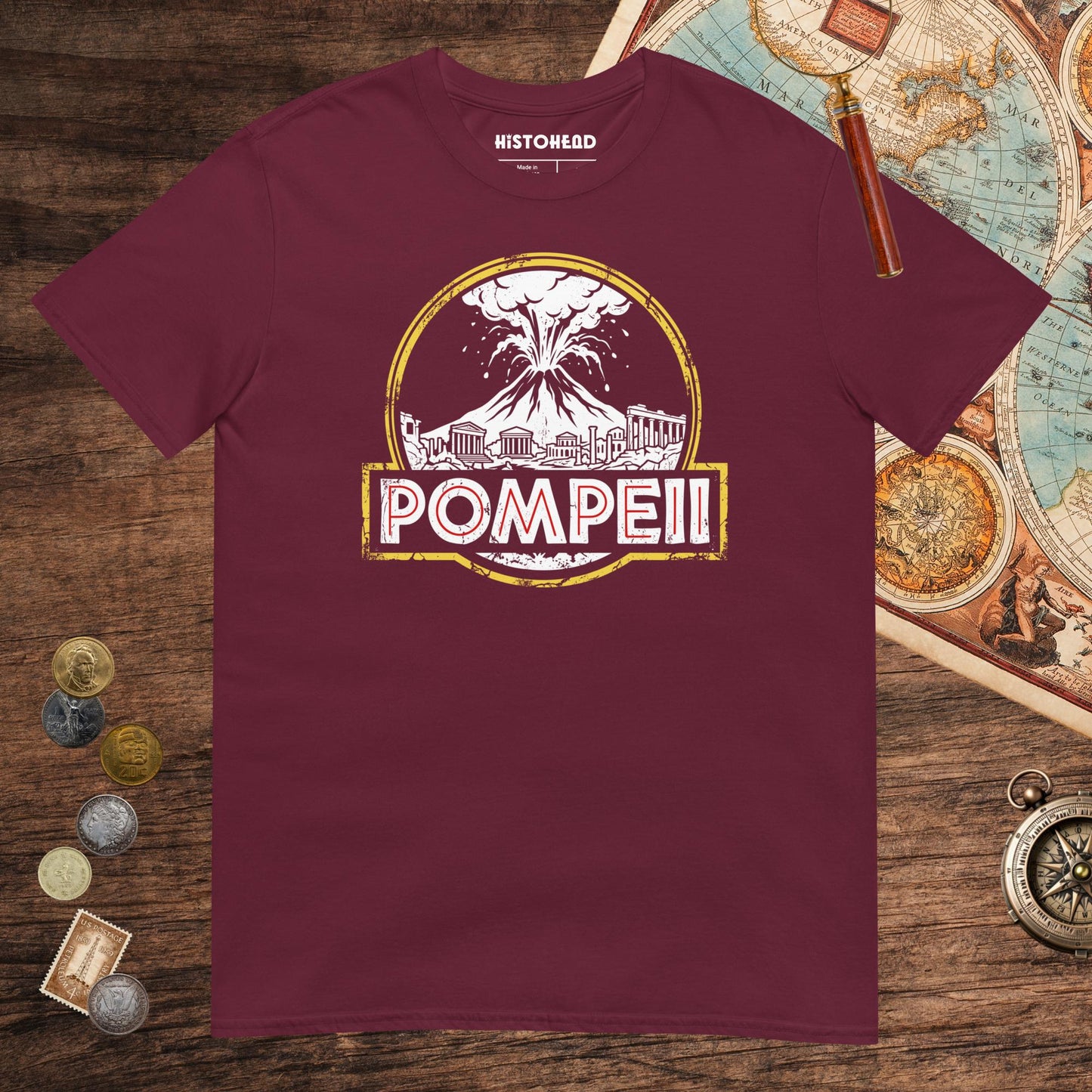 Maroon Pompeii Tee - history buff gift by HistoHead