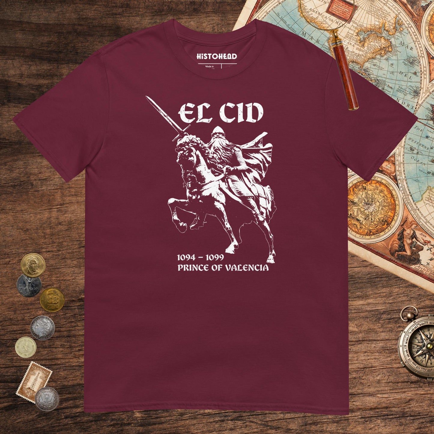 Maroon El Cid Prince of Valencia Tee - history buff gift by HistoHead