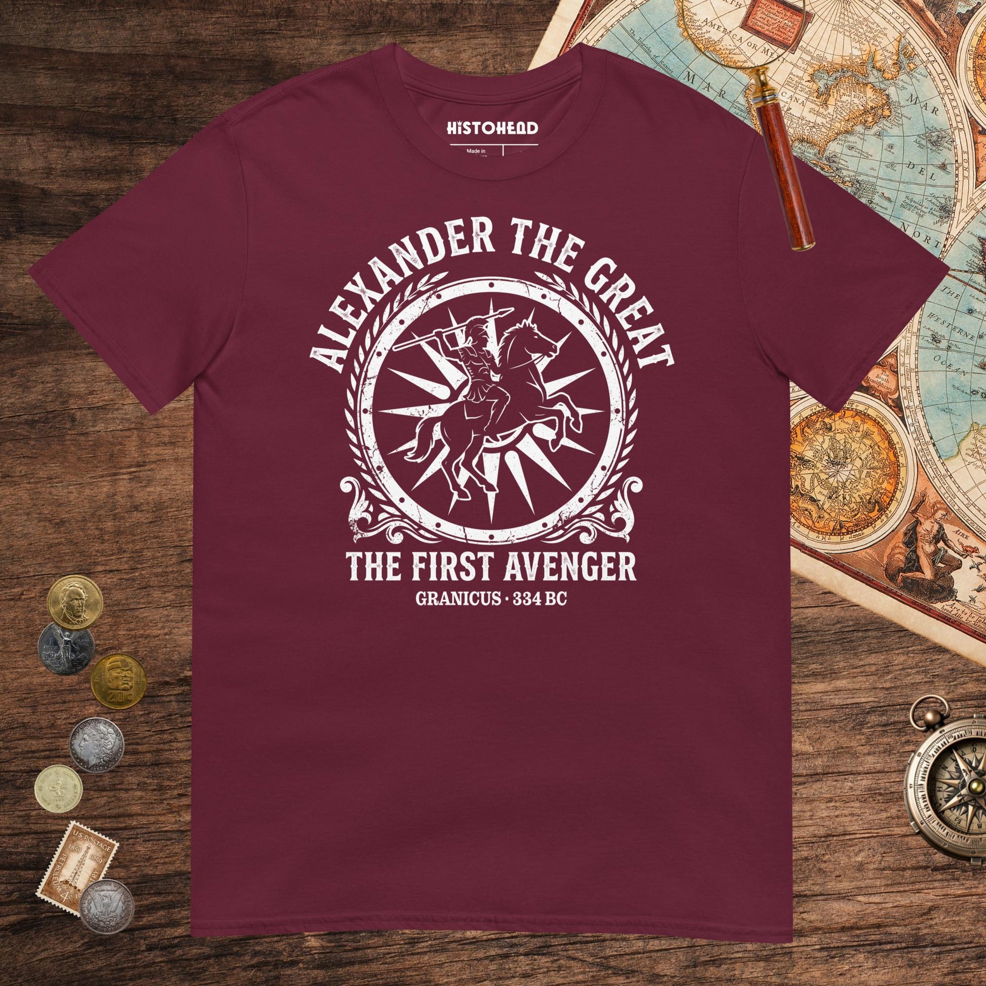 Maroon Alexander the Great First Avenger Tee - history buff gift by HistoHead