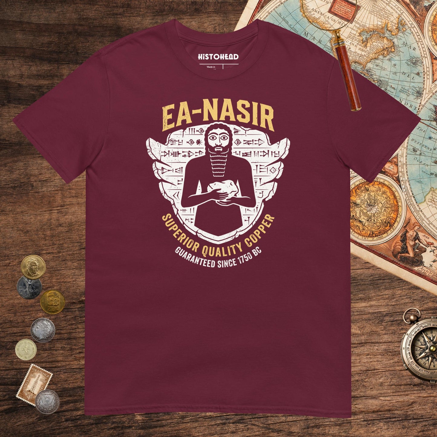 Maroon Ea-Nasir Superior Copper Guaranteed Tee - history buff gift by HistoHead
