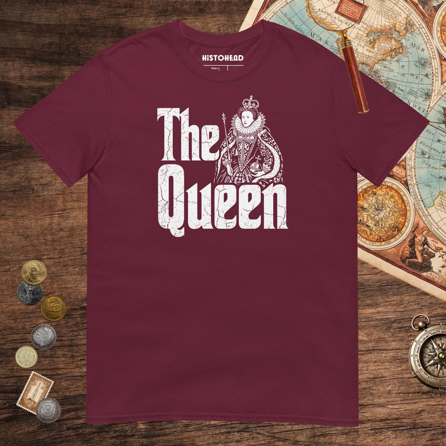 Maroon Queen Elizabeth I Tee - history buff gift by HistoHead