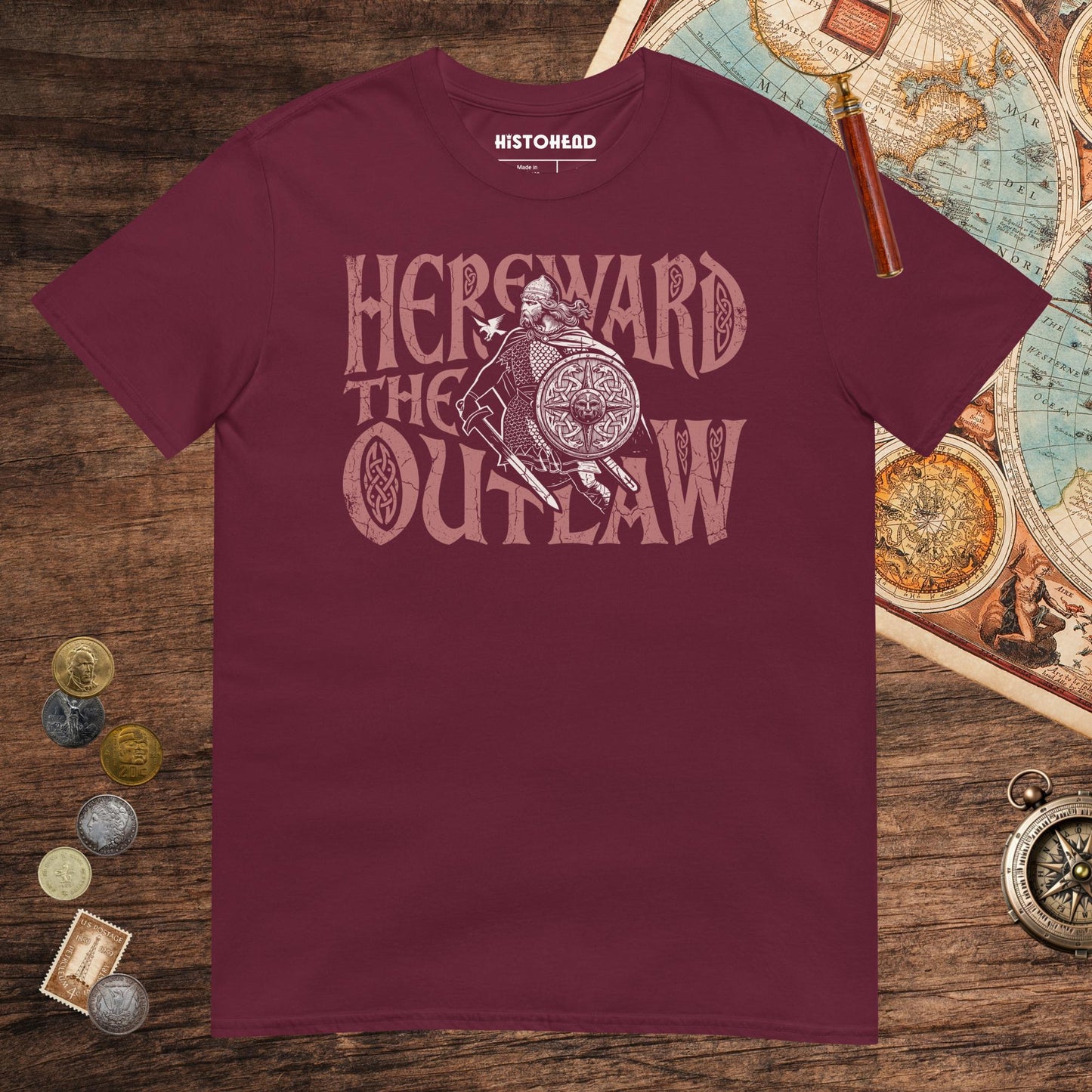 Maroon Hereward the Outlaw Tee - history buff gift by HistoHead