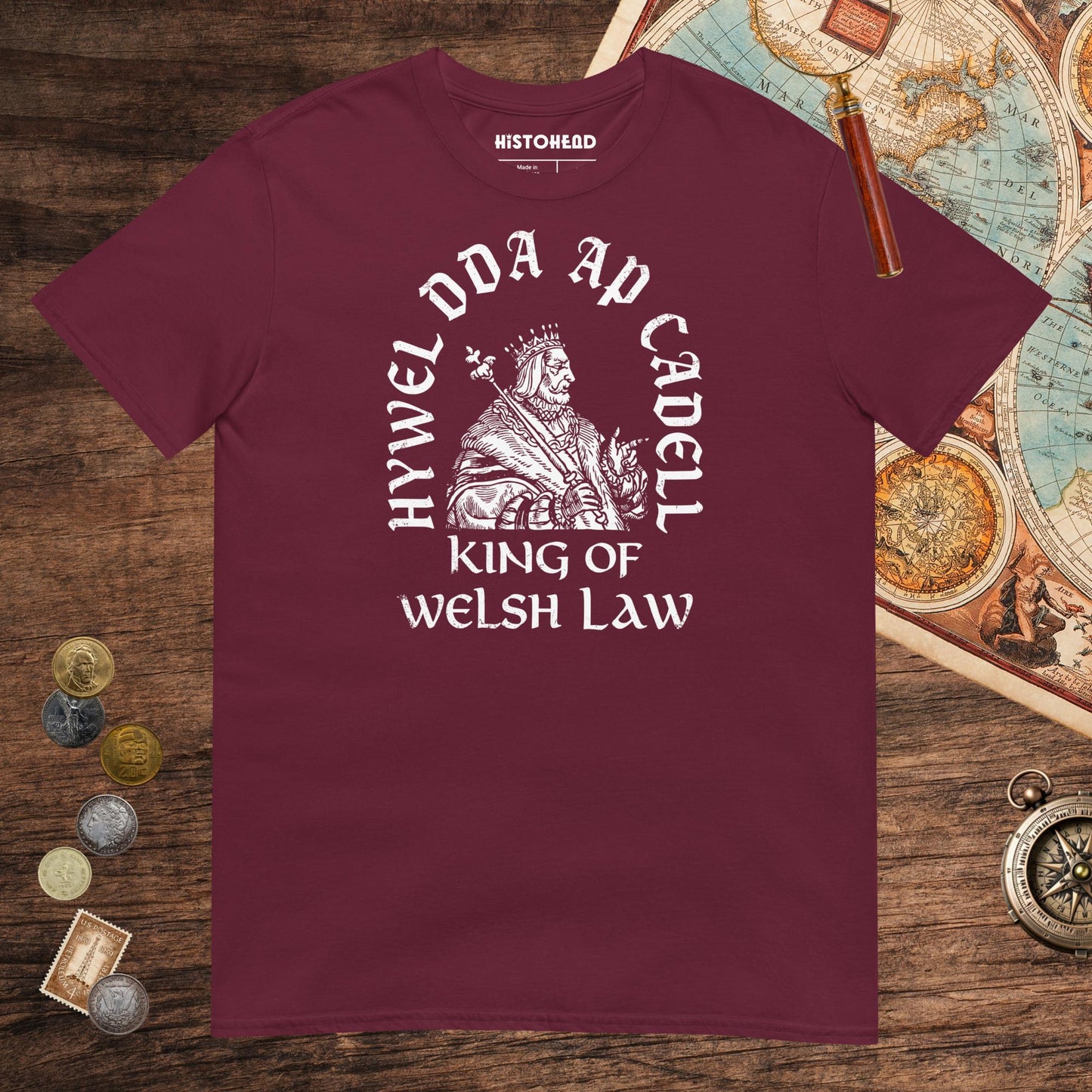 Maroon Hywel Dda King of Welsh Law Tee - history buff gift by HistoHead