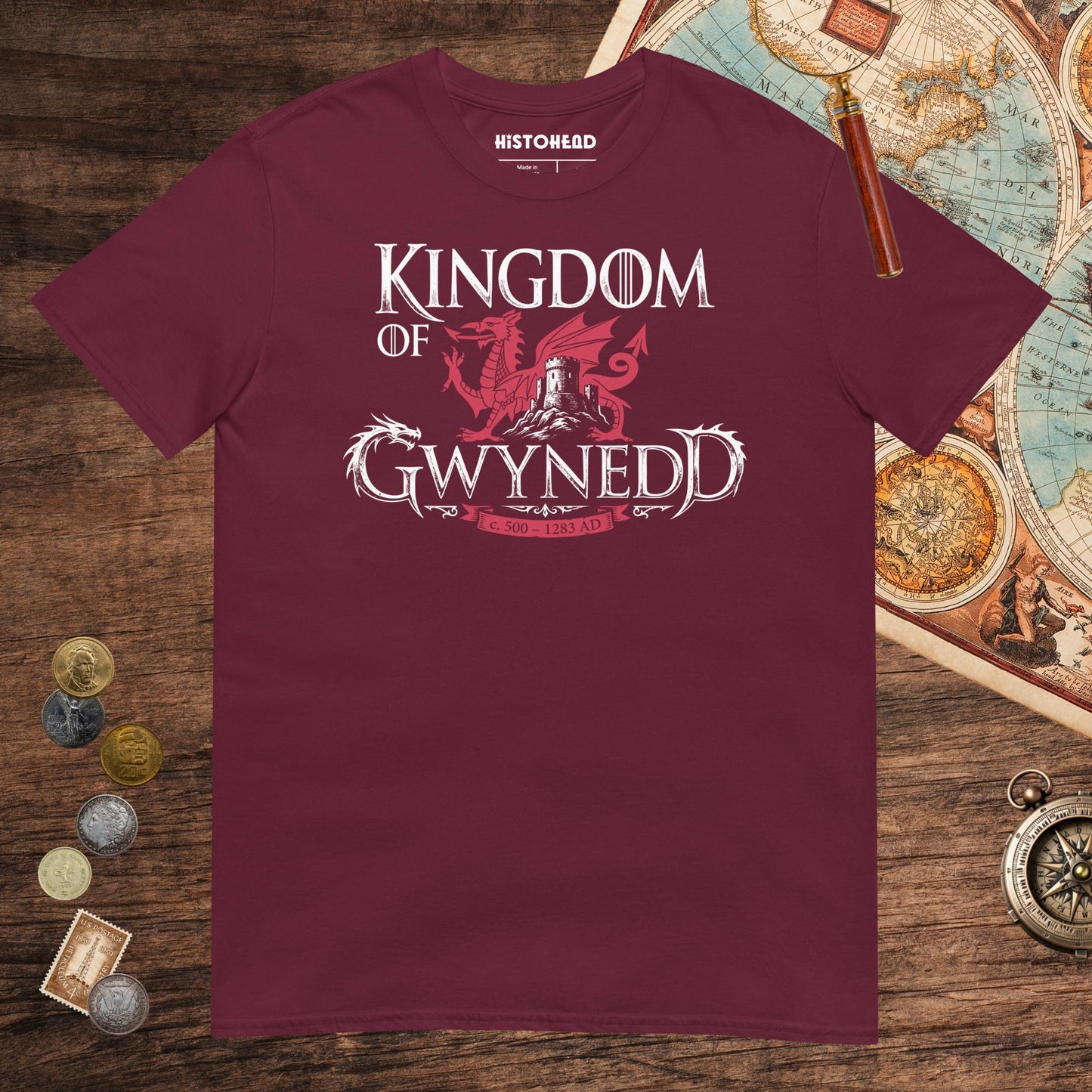 Maroon Kingdom of Gwynedd Tee - history buff gift by HistoHead