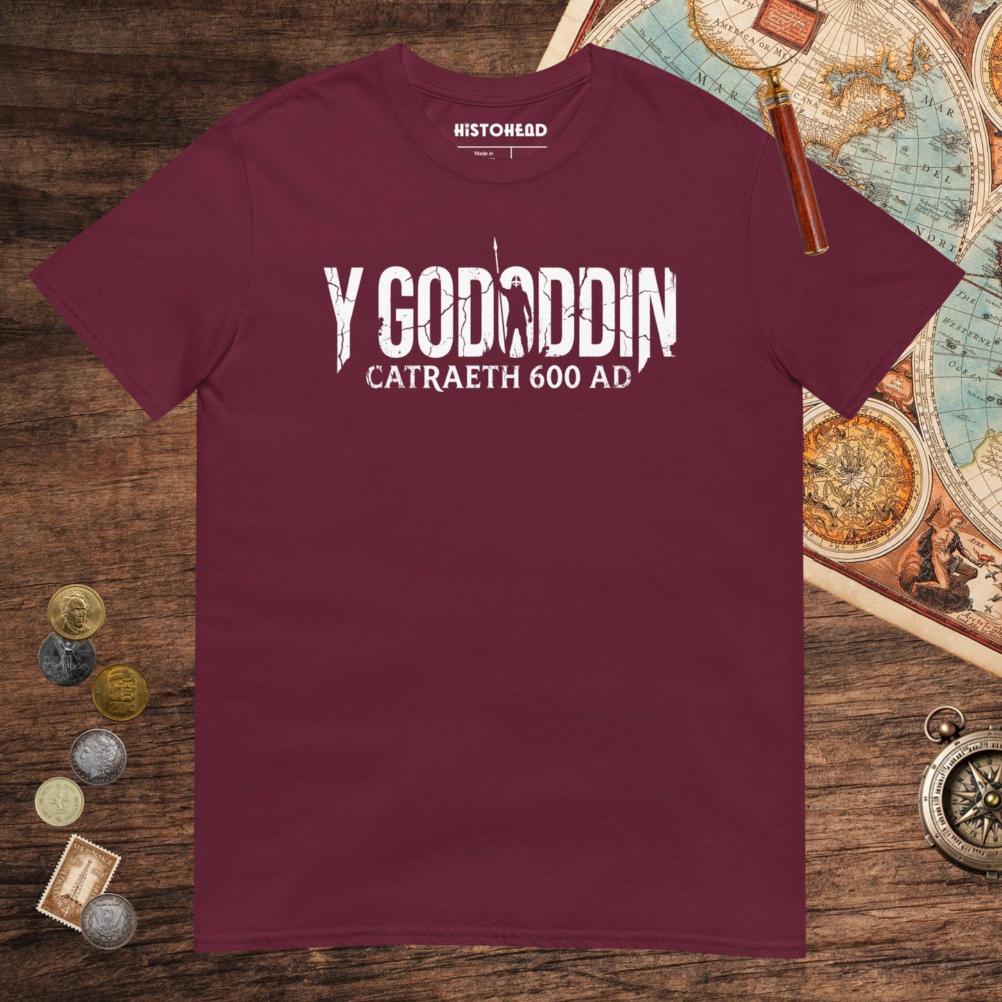 Maroon Y Gododdin Catraeth 600 Tee - history buff gift by HistoHead
