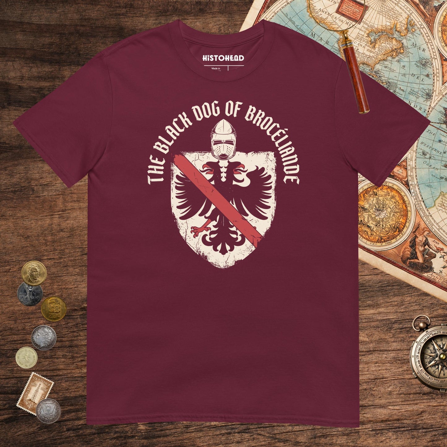 Maroon Du Guesclin The Black Dog of Brocéliande Tee - history buff gift by HistoHead