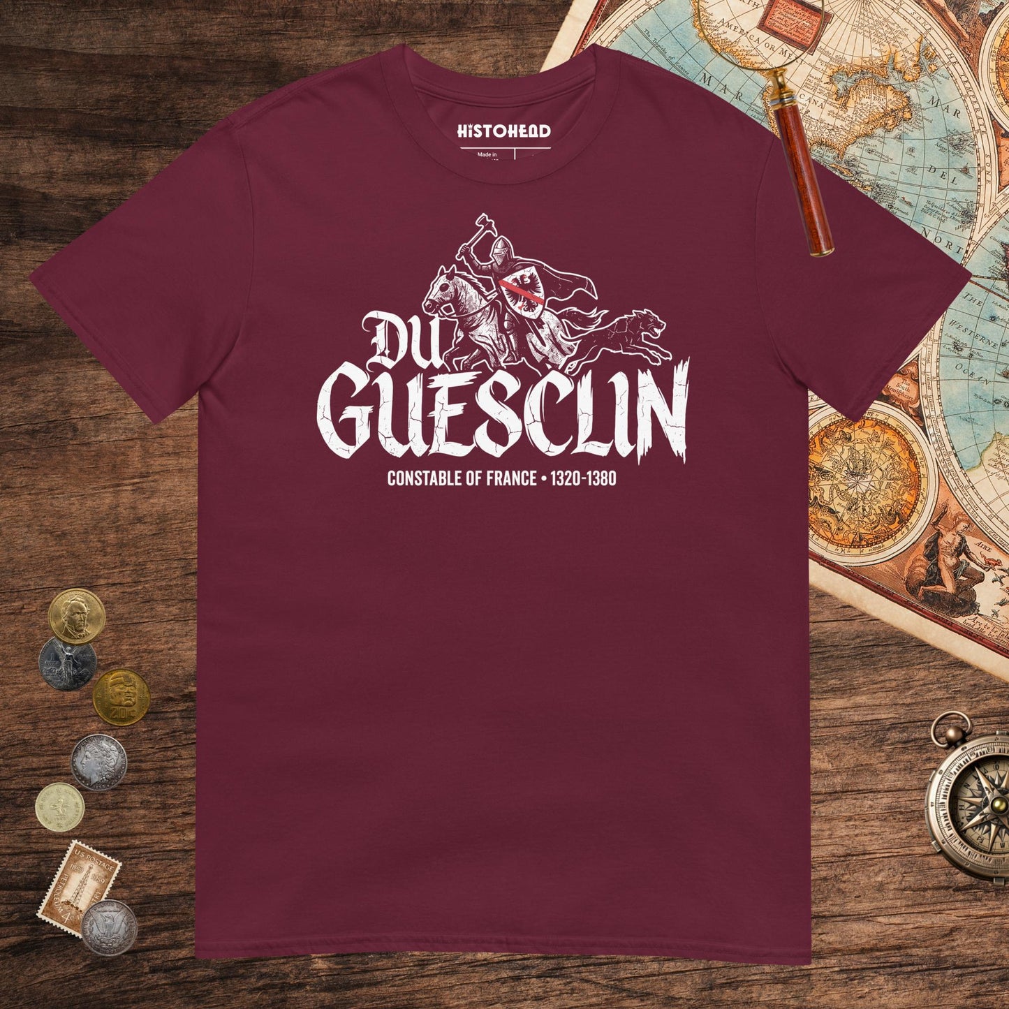 Maroon Du Guesclin Tee - history buff gift by HistoHead