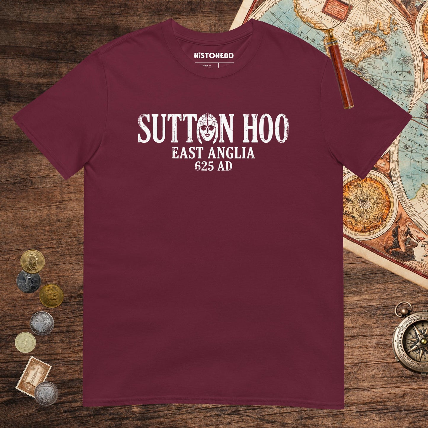 Maroon Sutton Hoo Tee - history buff gift by HistoHead