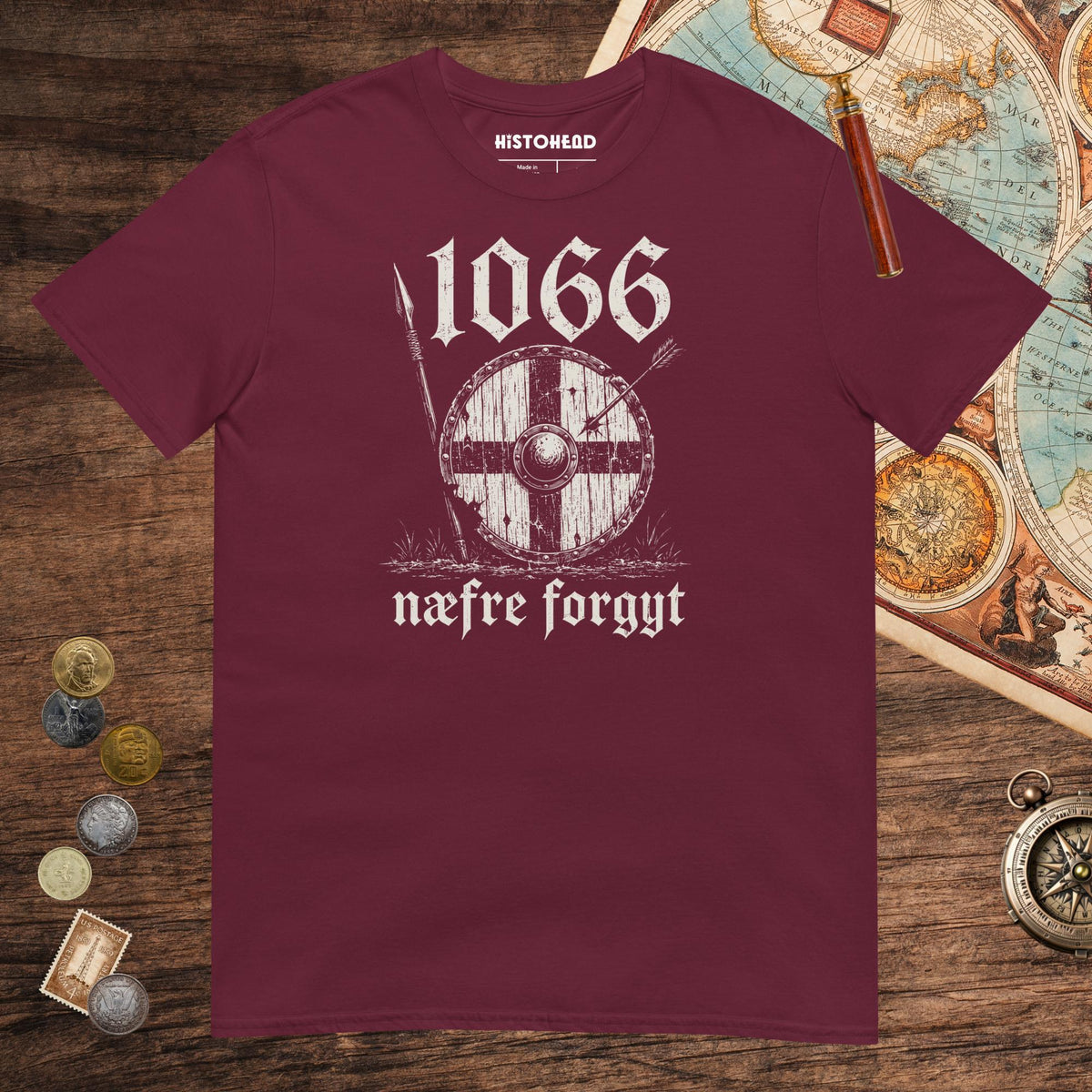 Maroon 1066 Never Forget in Old English Tee - history buff gift by HistoHead