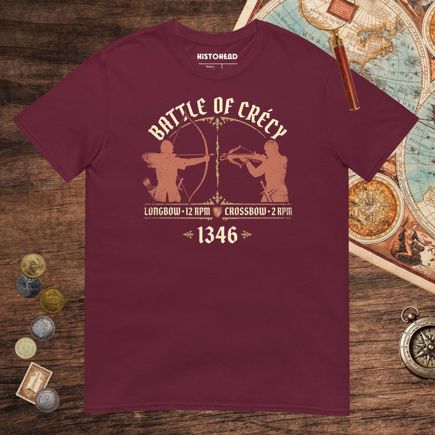 Maroon Battle of Crecy 1346 Tee - history buff gift by HistoHead