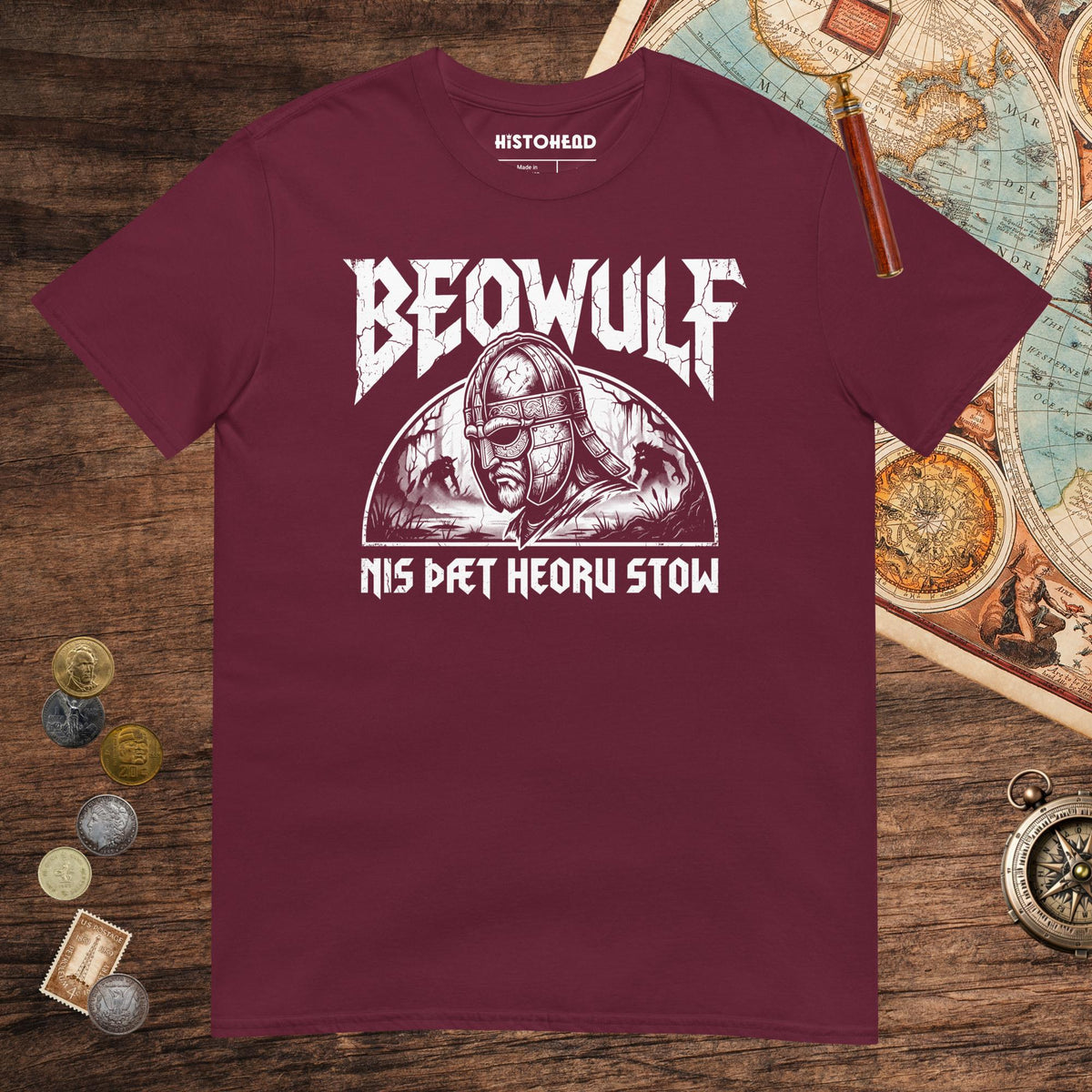 Maroon Beowulf That Is No Pleasant Place Old English Tee - history buff gift by HistoHead