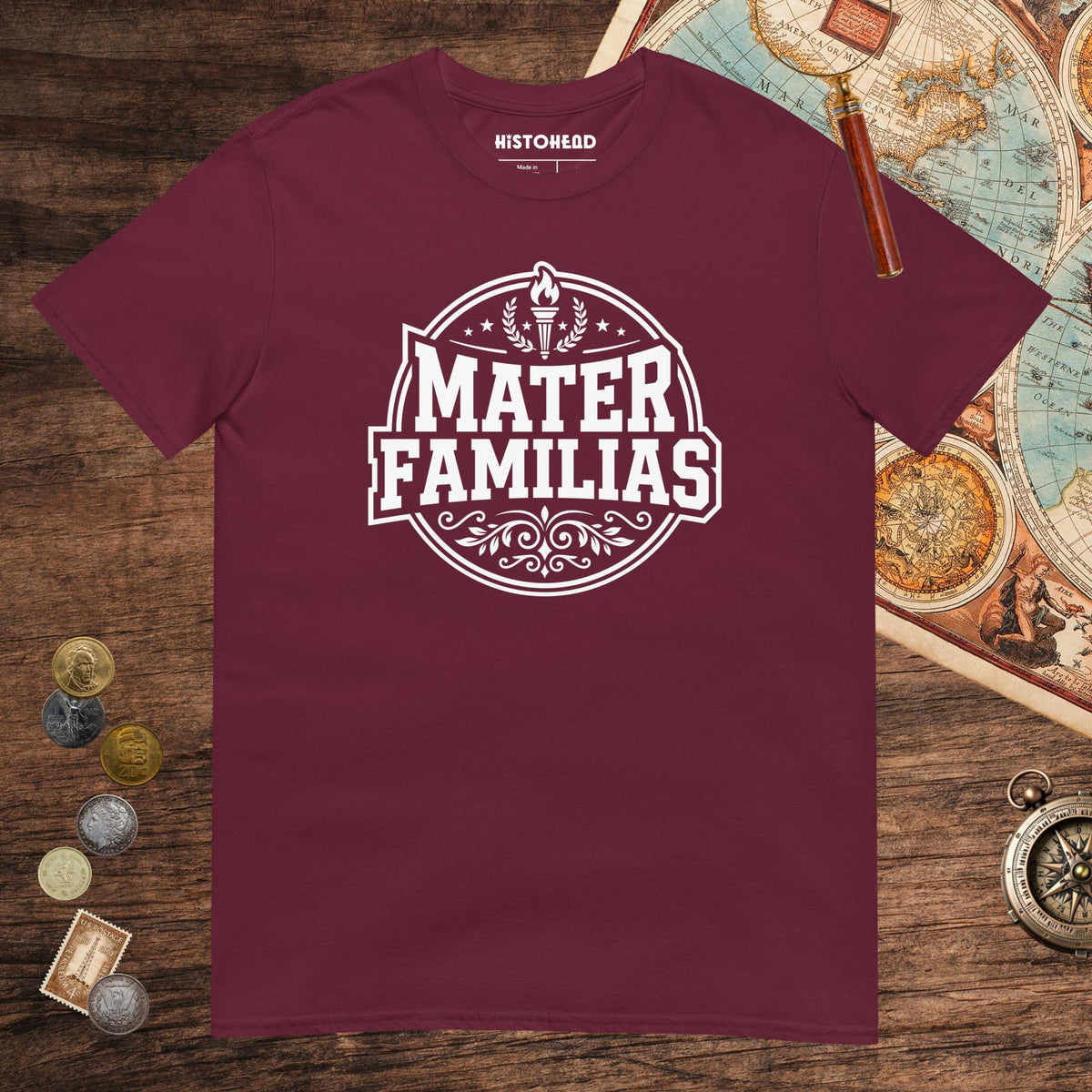 Maroon Mater Familias Latin Tee - history buff gift by HistoHead