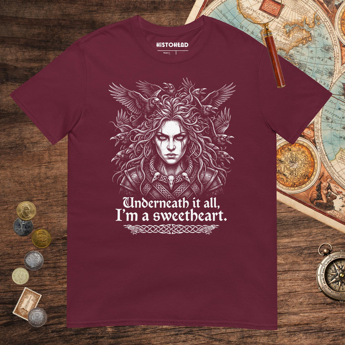 Maroon The Morrigan Underneath I'm a Sweetheart Tee - history buff gift by HistoHead