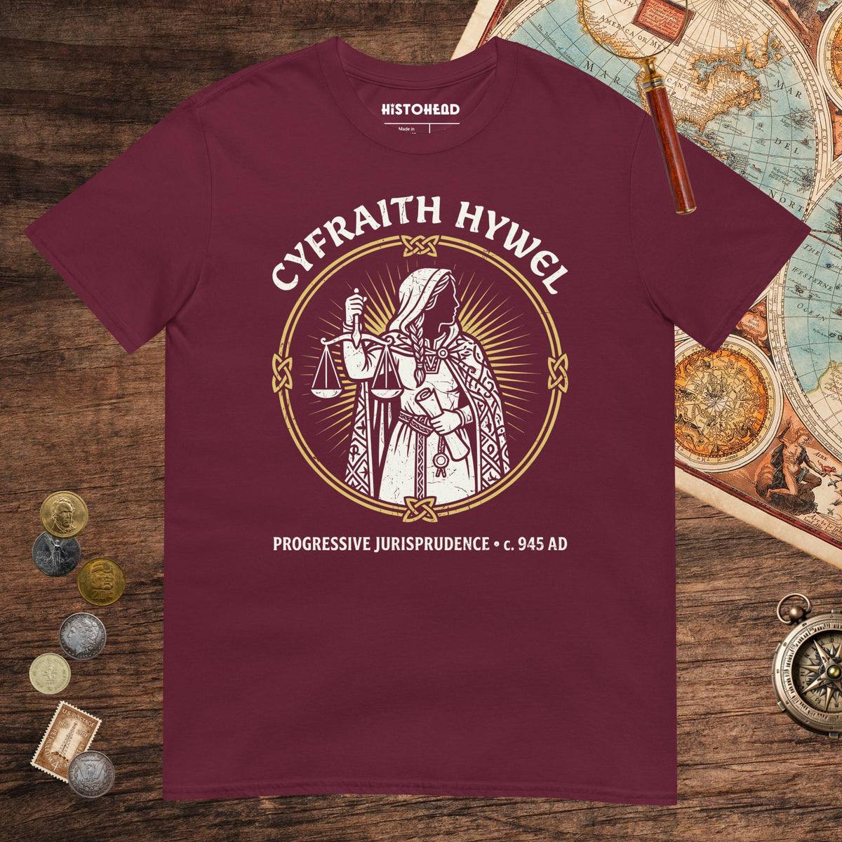 Maroon Cyfraith Hywel Progressive Jurisprudence Tee - history buff gift by HistoHead