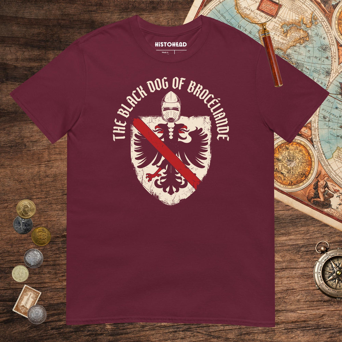 Maroon Du Guesclin The Black Dog of Brocéliande Tee - history buff gift by HistoHead