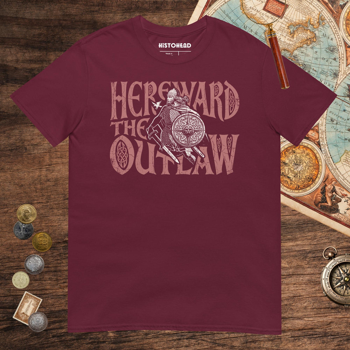 Maroon Hereward the Outlaw Tee - history buff gift by HistoHead