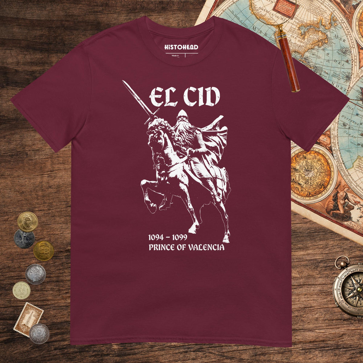 Maroon El Cid Prince of Valencia Tee - history buff gift by HistoHead
