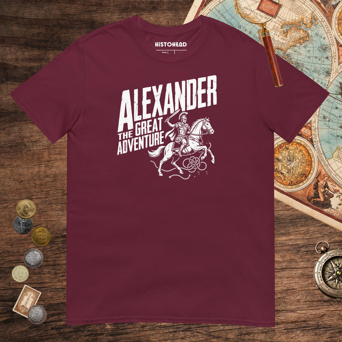 Maroon Alexander the Great Adventure Tee - history buff gift by HistoHead