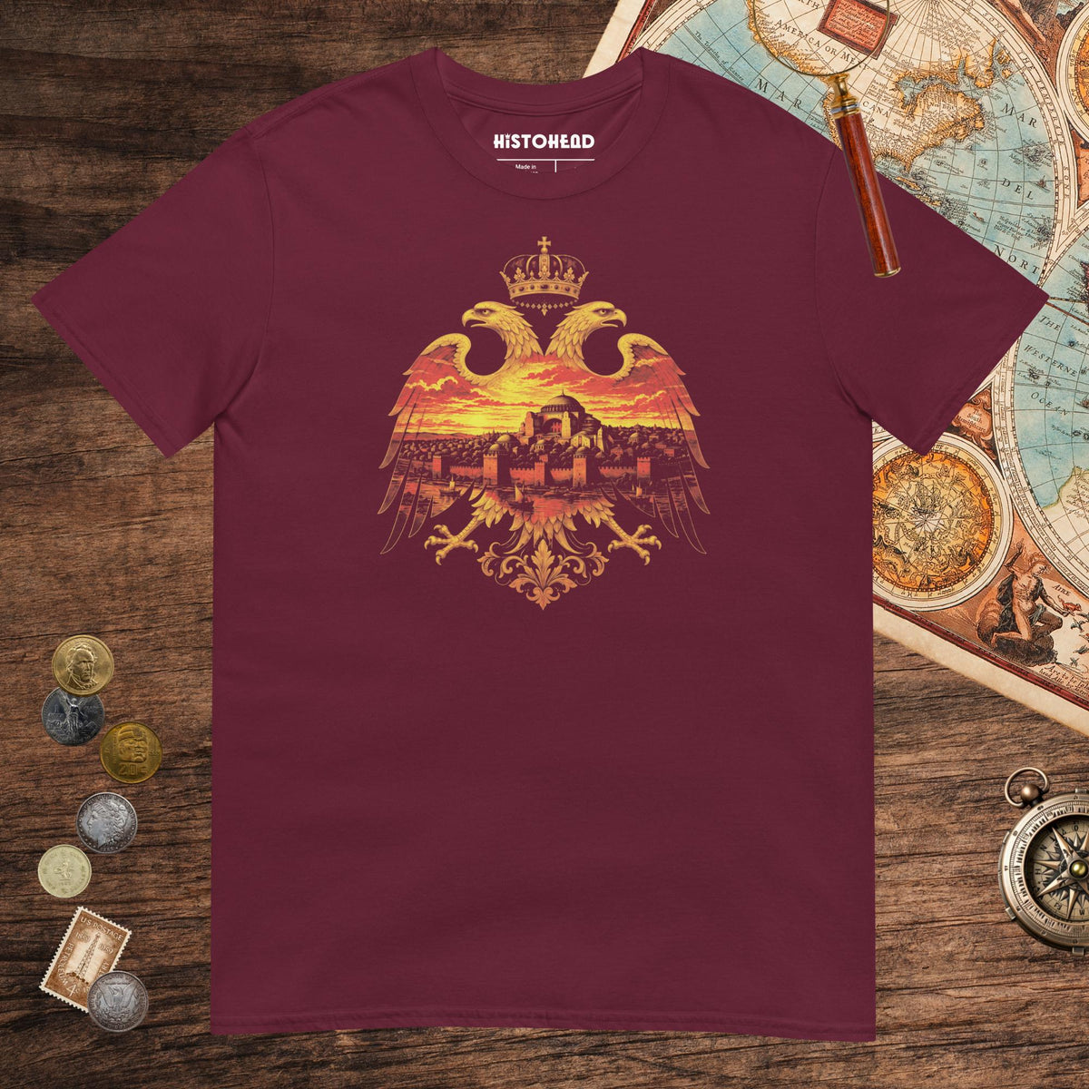 Maroon Constantinople Eagle Tee - history buff gift by HistoHead