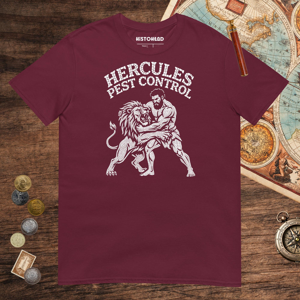 Maroon Hercules Pest Control Tee - history buff gift by HistoHead