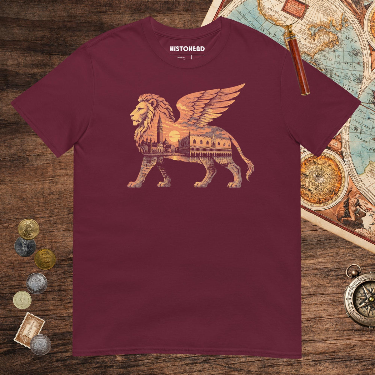 Maroon Winged Lion of the Lagoon Tee - history buff gift by HistoHead