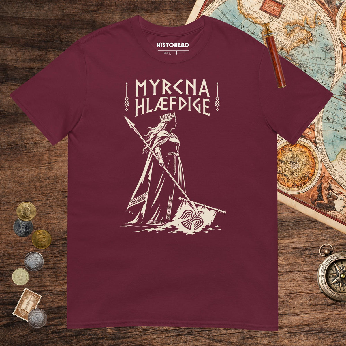 Maroon Æthelflæd Myrcna Hlæfdige Tee - history buff gift by HistoHead