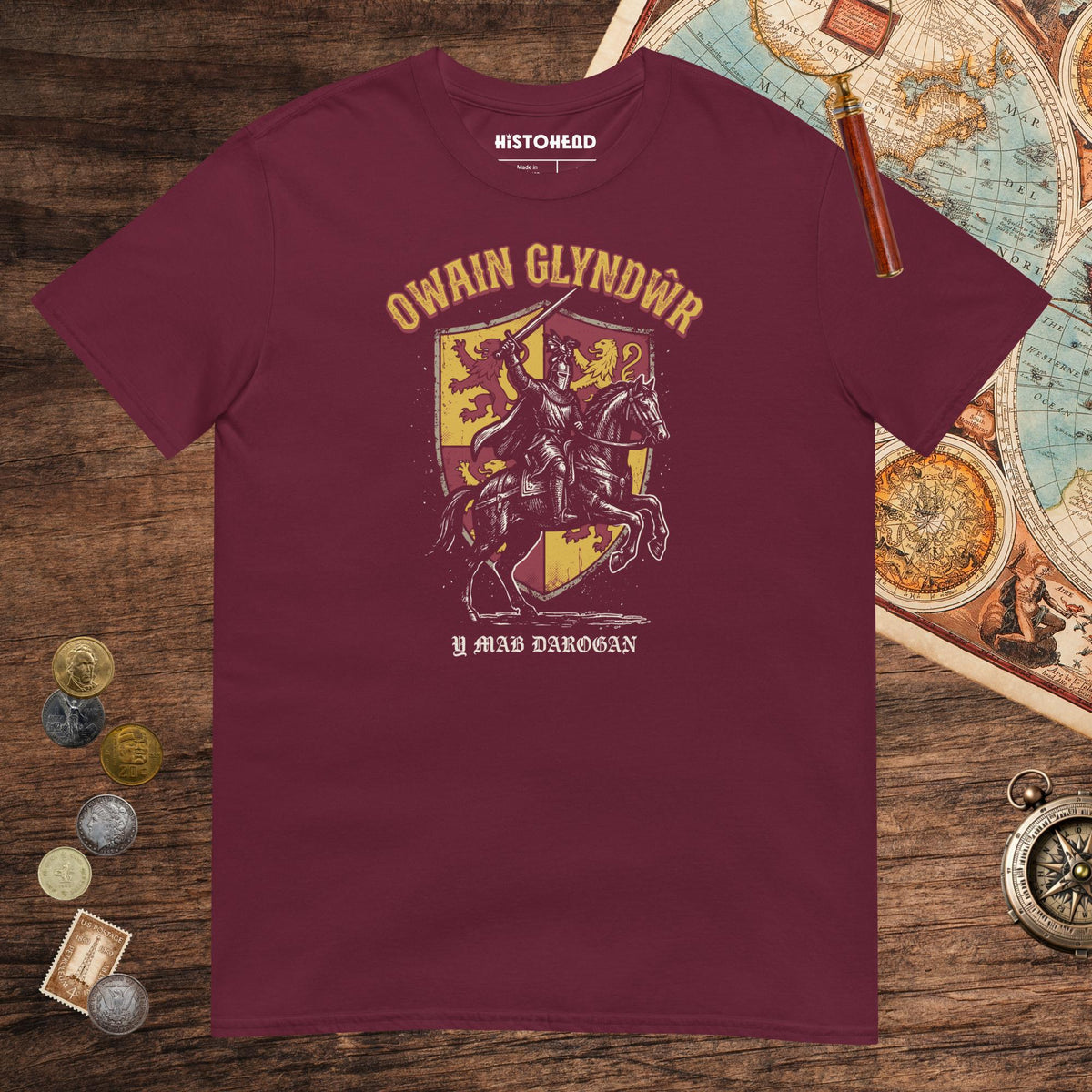 Maroon Owain Glyndwr Tee - history buff gift by HistoHead