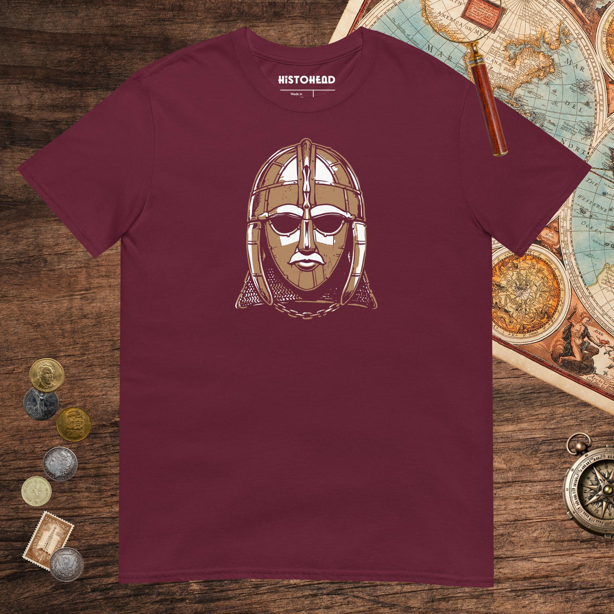 Maroon Sutton Hoo Helmet Tee - history buff gift by HistoHead