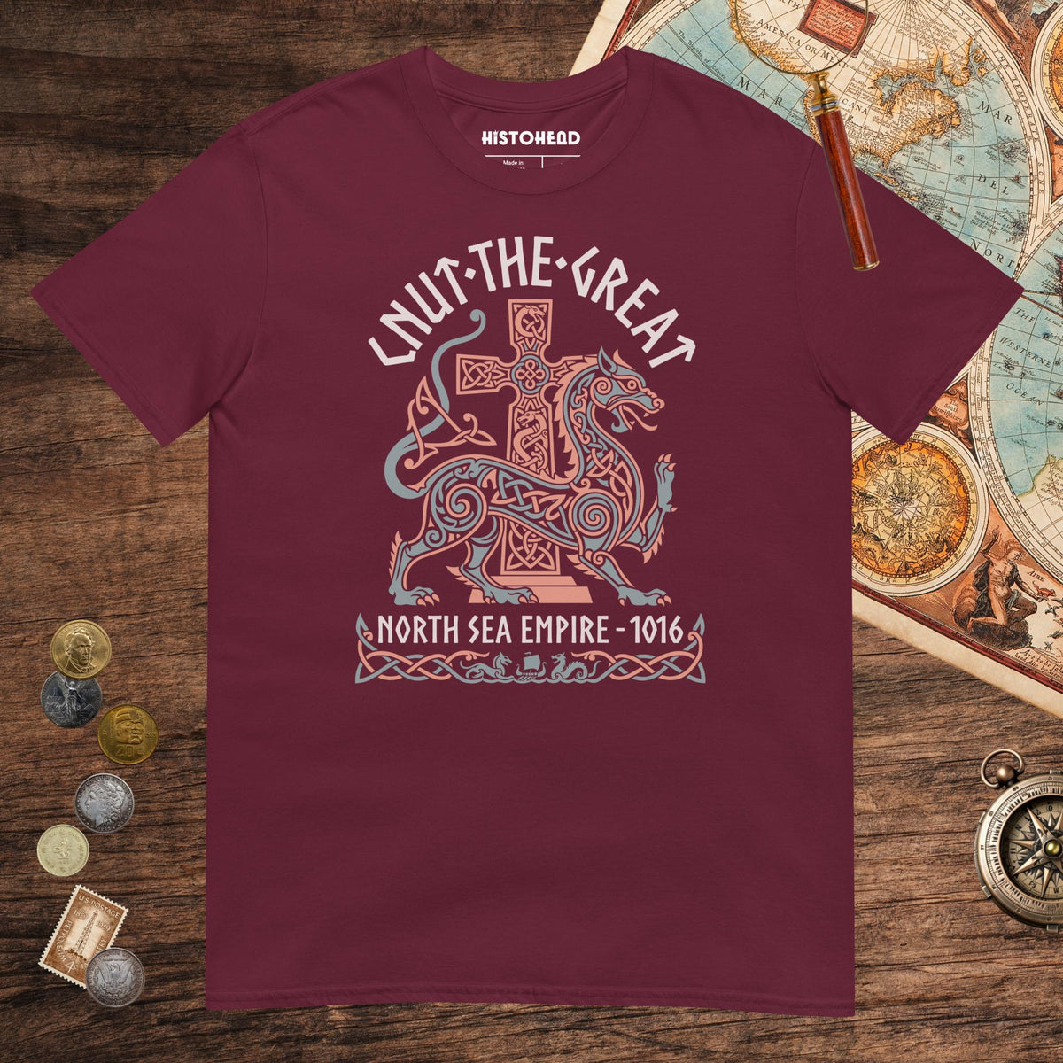 Maroon Cnut the Great Tee - history buff gift by HistoHead