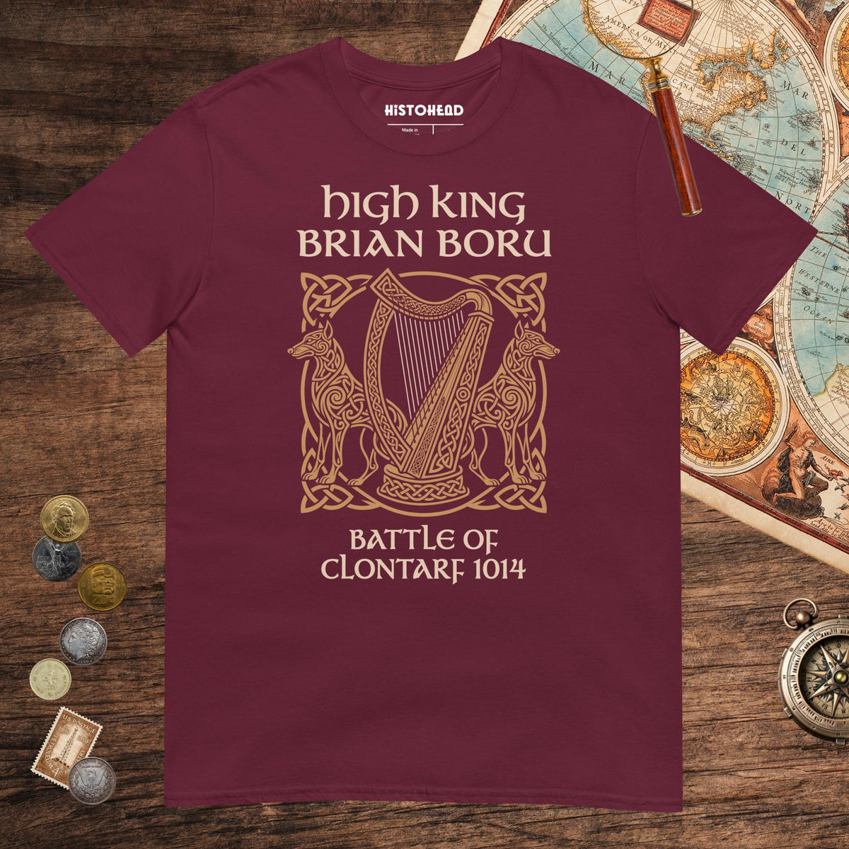 Maroon Brian Boru Tee - history buff gift by HistoHead