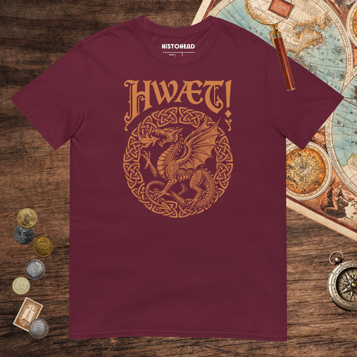 Maroon Hwaet Dragon Tee - history buff gift by HistoHead