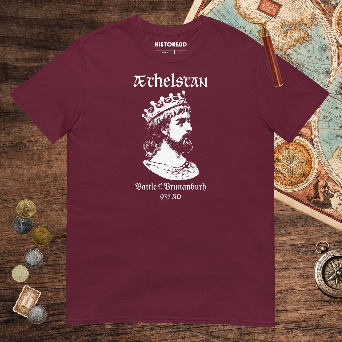 Maroon Æthelstan Battle of Brunanburh Tee - history buff gift by HistoHead