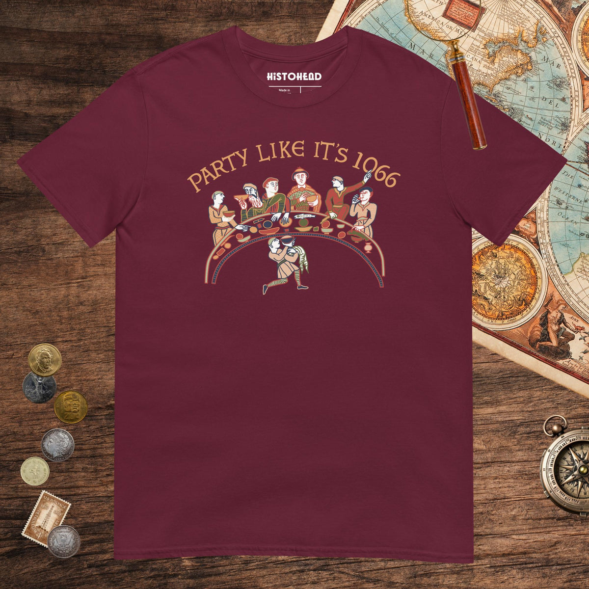 Maroon Bayeux Tapestry Party Like It's 1066 Tee - history buff gift by HistoHead